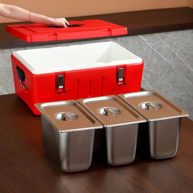 Insulated Food Carrier Box with Stainless Steel Hotel Pans &amp; Lids