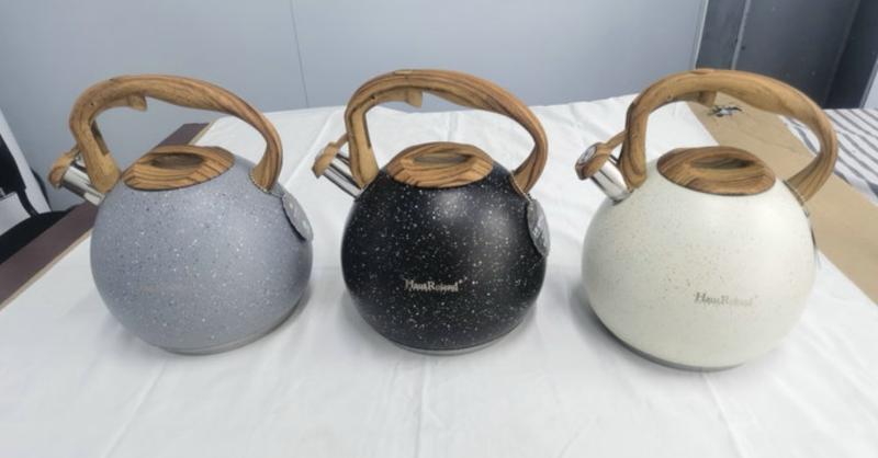 Klausberg Stainless Steel Whistling Kettle with Wooden Pattern Handle